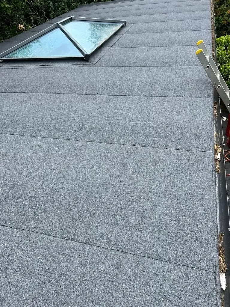 Flat roof with skylights installed